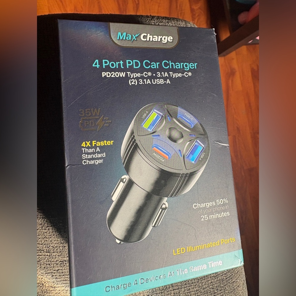 4-Port PD Car Charger - Black